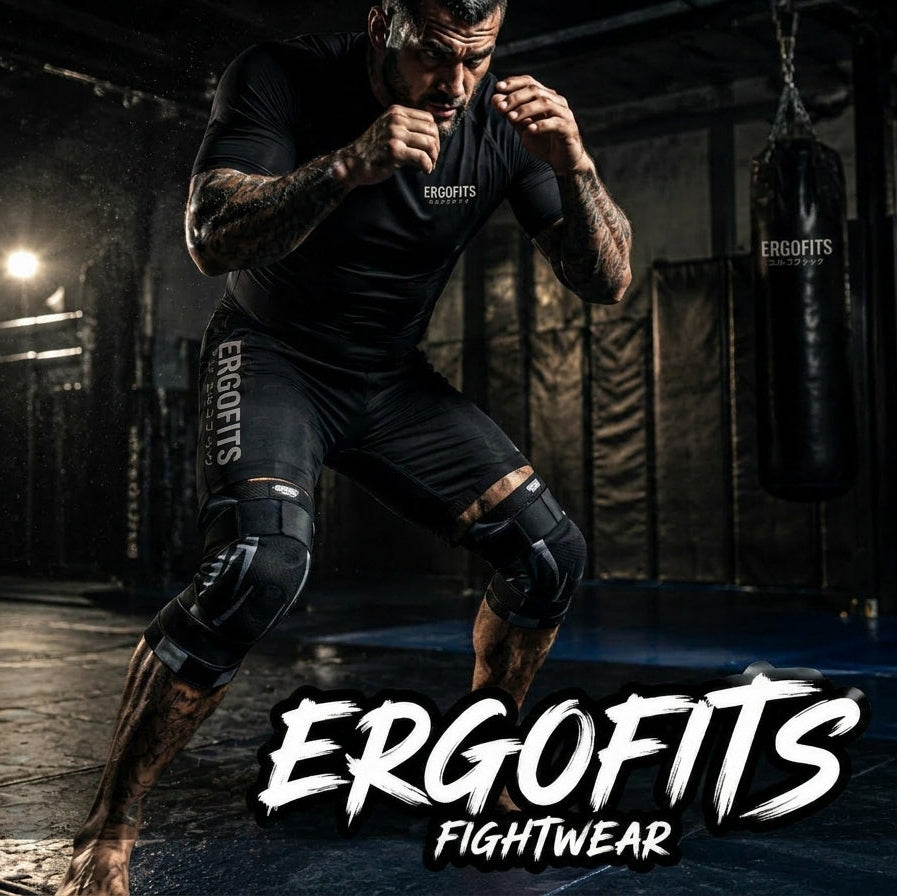 Person in athletic wear with Ergofits branding in a boxing ring.